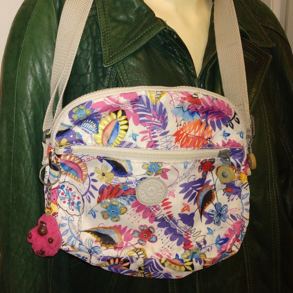 ❤️KIPLING Anna-Lucia Floral CROSSBODY BAG 4 COMPARTMENTS +NOBU M…